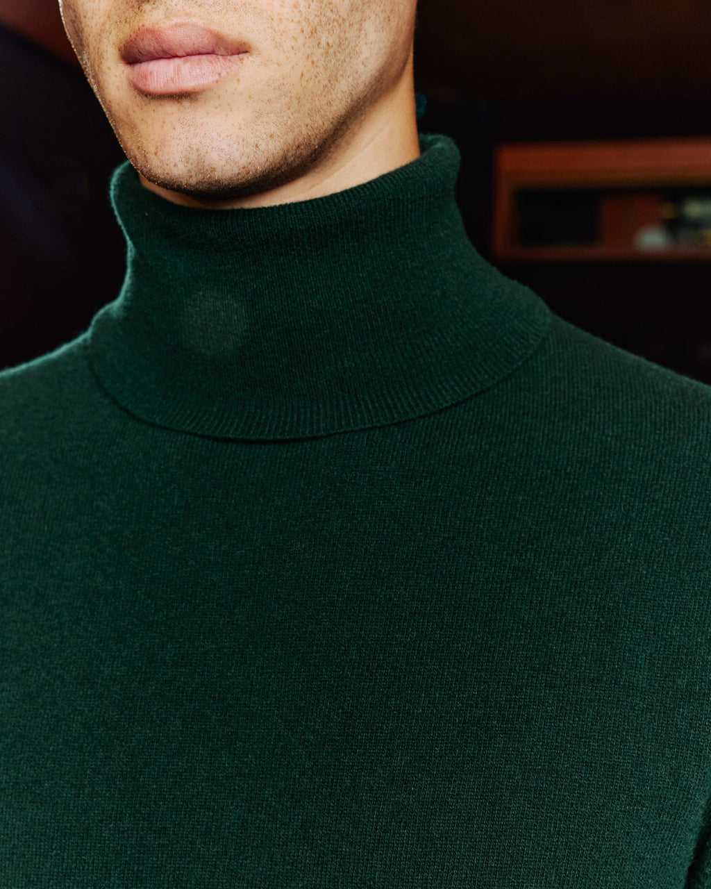 Pull col roulé en laine extrafine vert