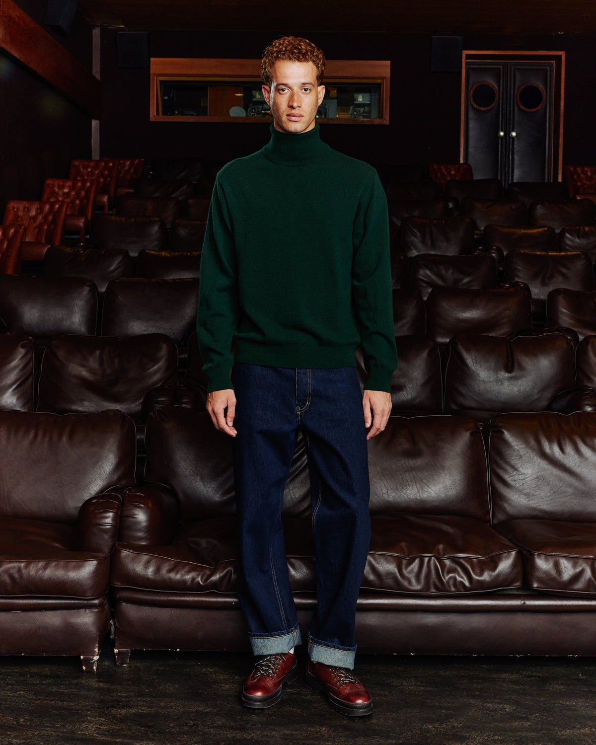 Pull col roulé en laine extrafine vert