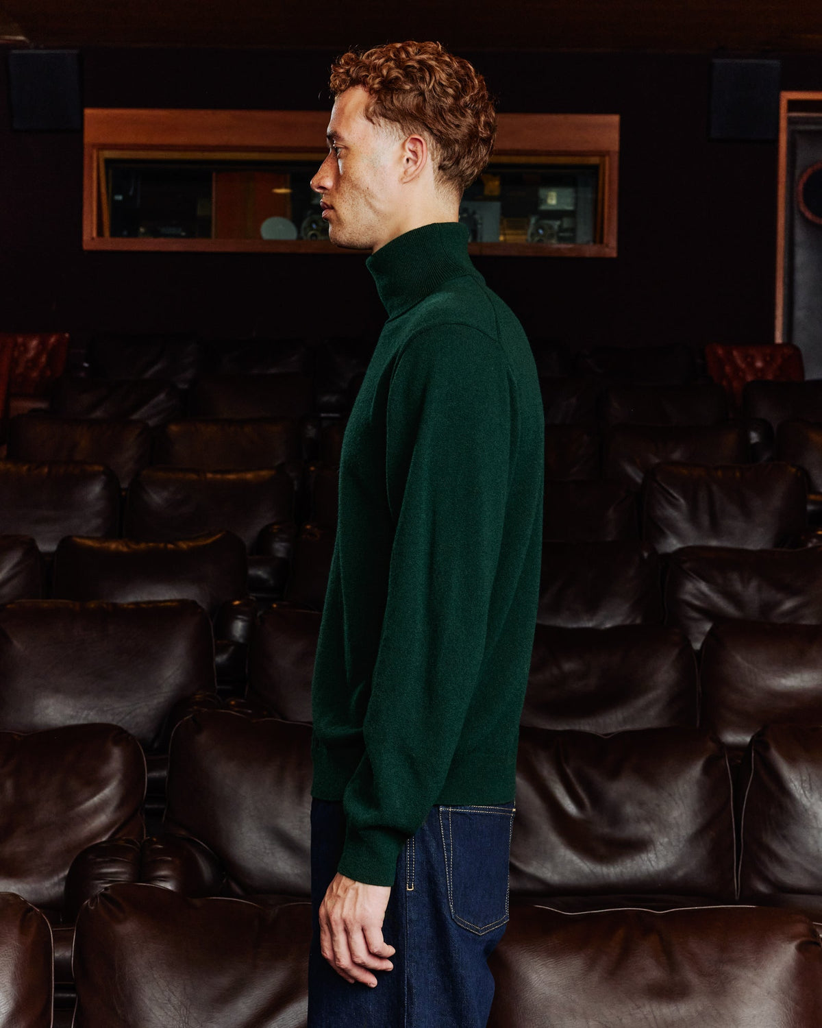 Pull col roulé en laine extrafine vert