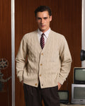 Cardigan torsadé en laine extrafine beige