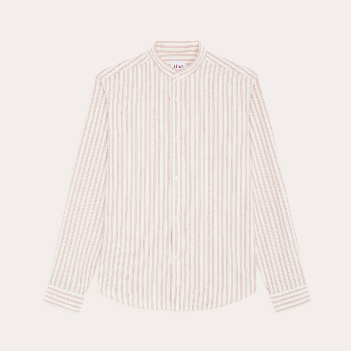 Chemise en flanelle de coton et lin écrue à rayures bordeaux