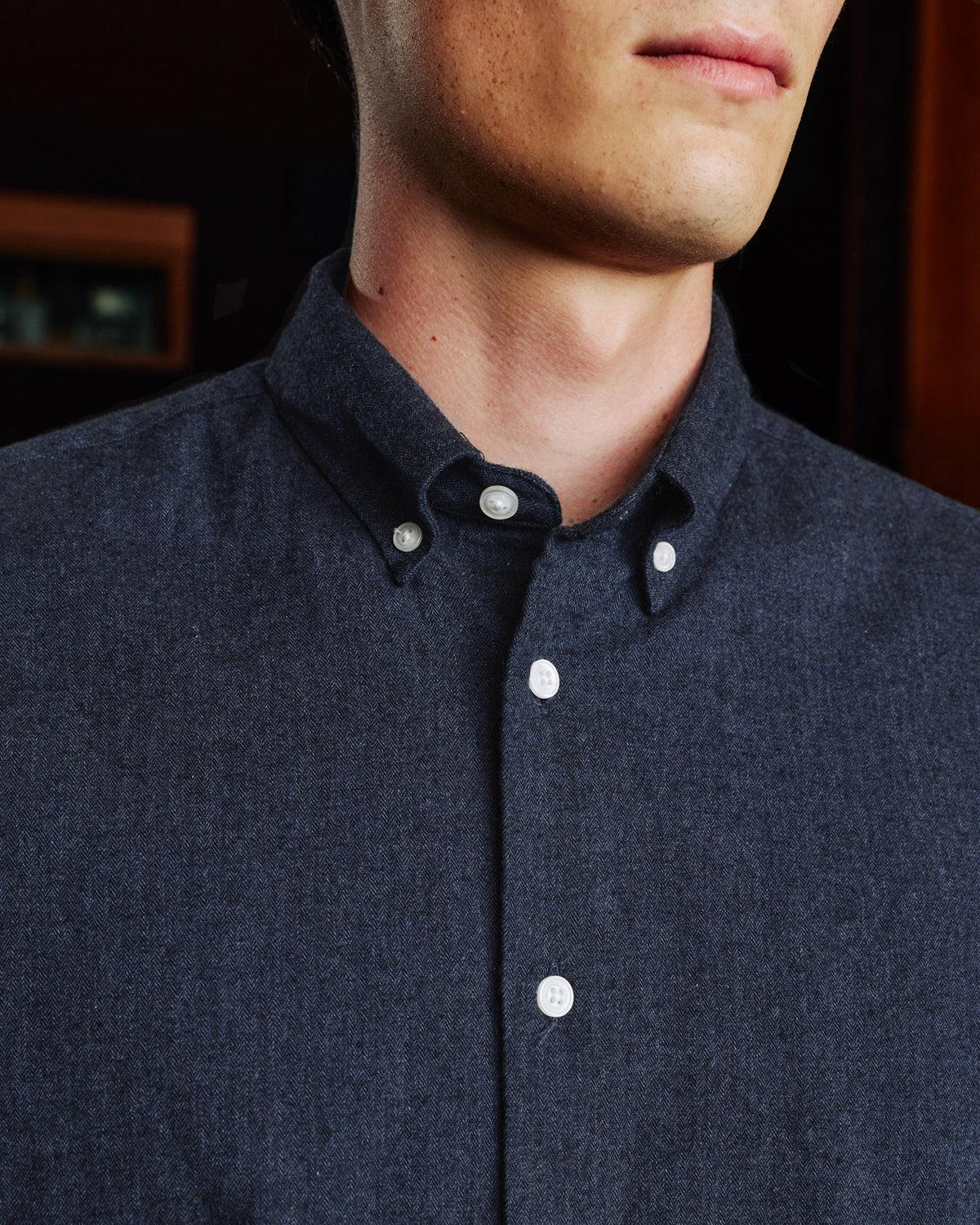 Chemise en flanelle à micro-chevrons bleu nuit