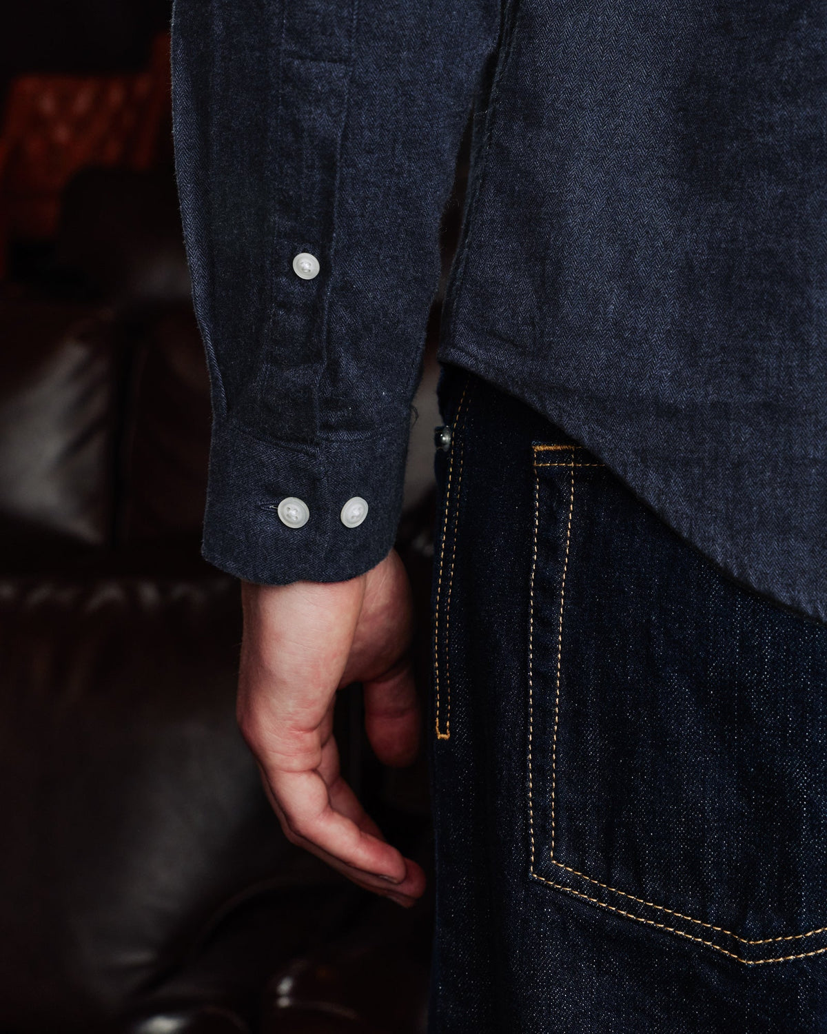 Chemise en flanelle à micro-chevrons bleu nuit