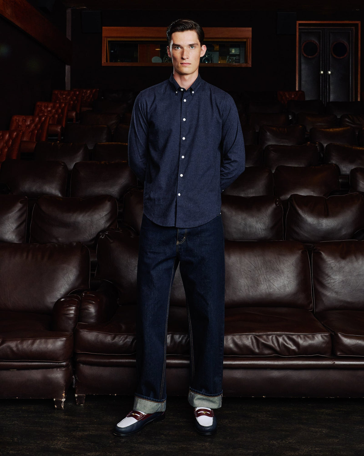 Chemise en flanelle à micro-chevrons bleu nuit