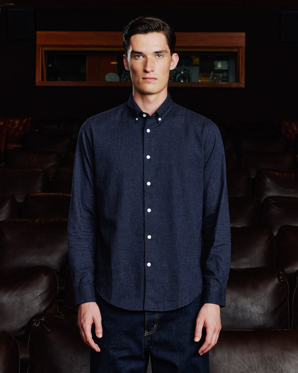 Chemise en flanelle à micro-chevrons bleu nuit