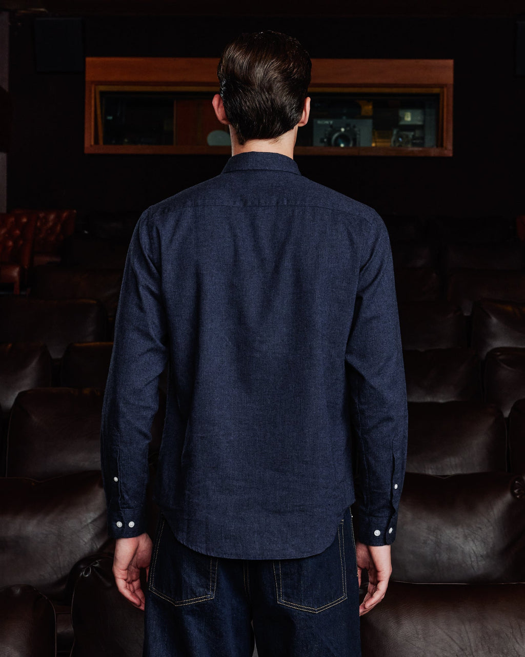 Chemise en flanelle à micro-chevrons bleu nuit