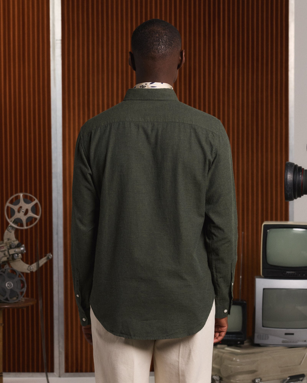 Chemise en flanelle verte à micro-chevrons