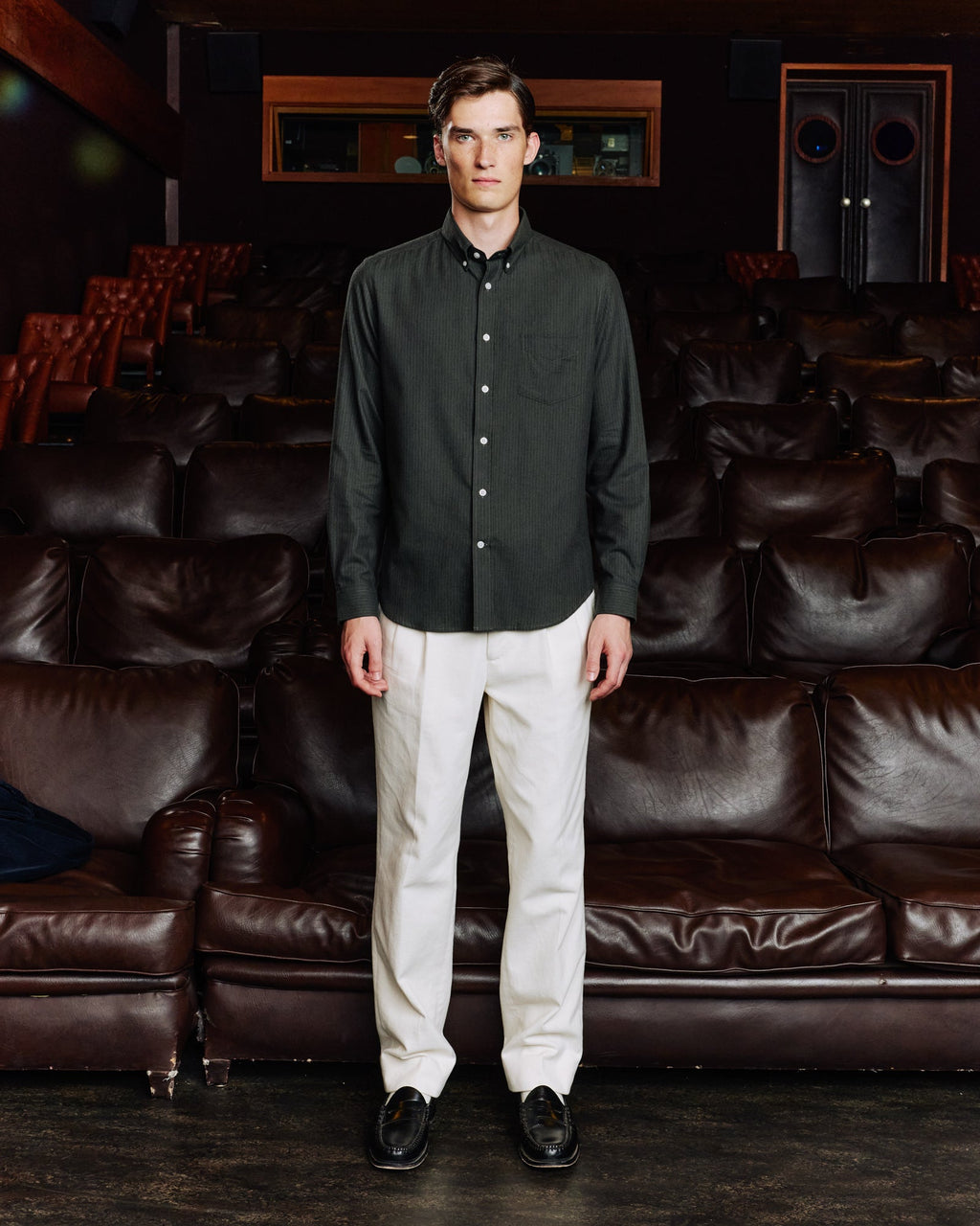 Chemise en flanelle de coton et laine vert rayé