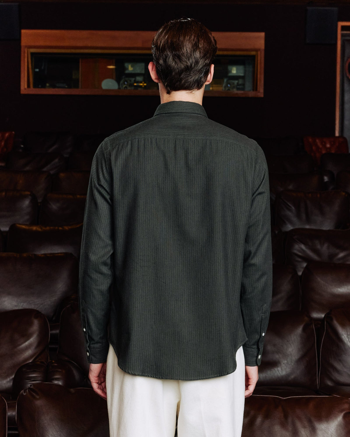 Chemise en flanelle de coton et laine vert rayé