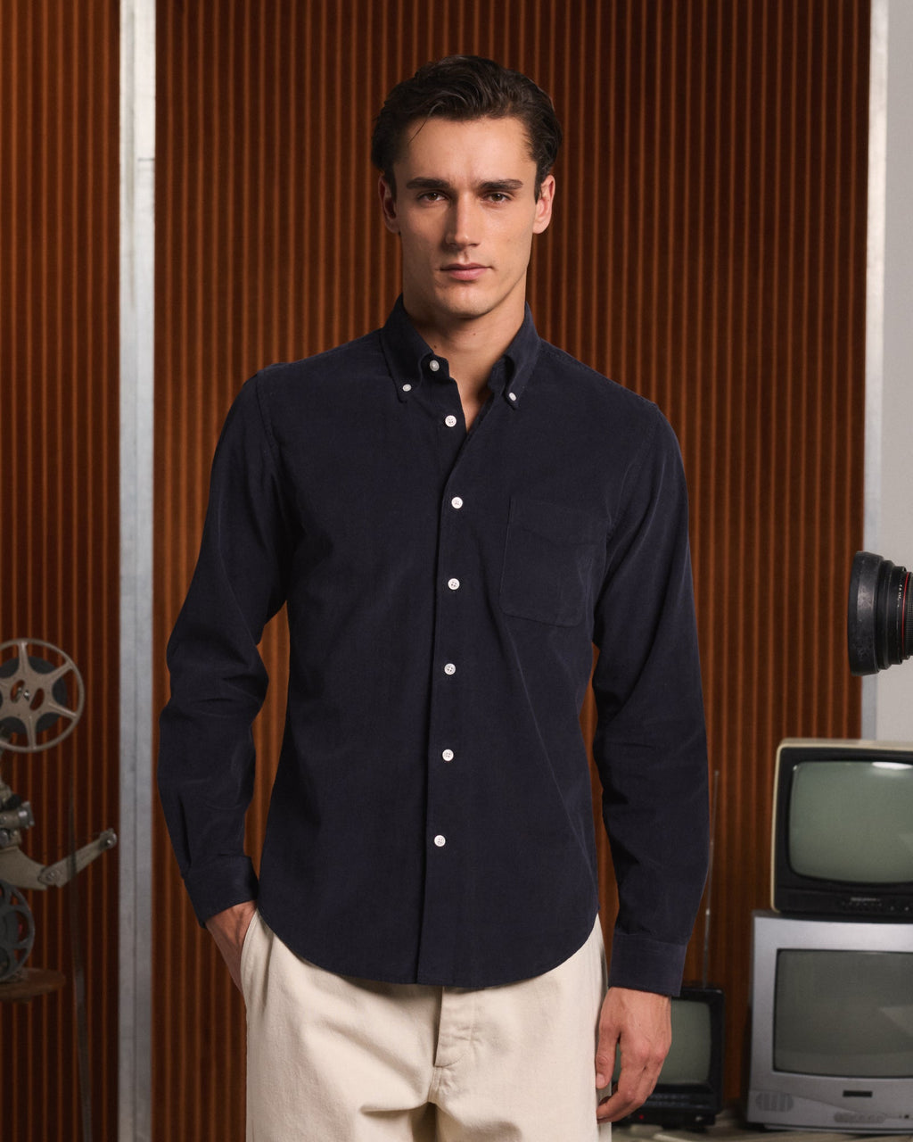 Chemise décontractée en velours côtelé marine
