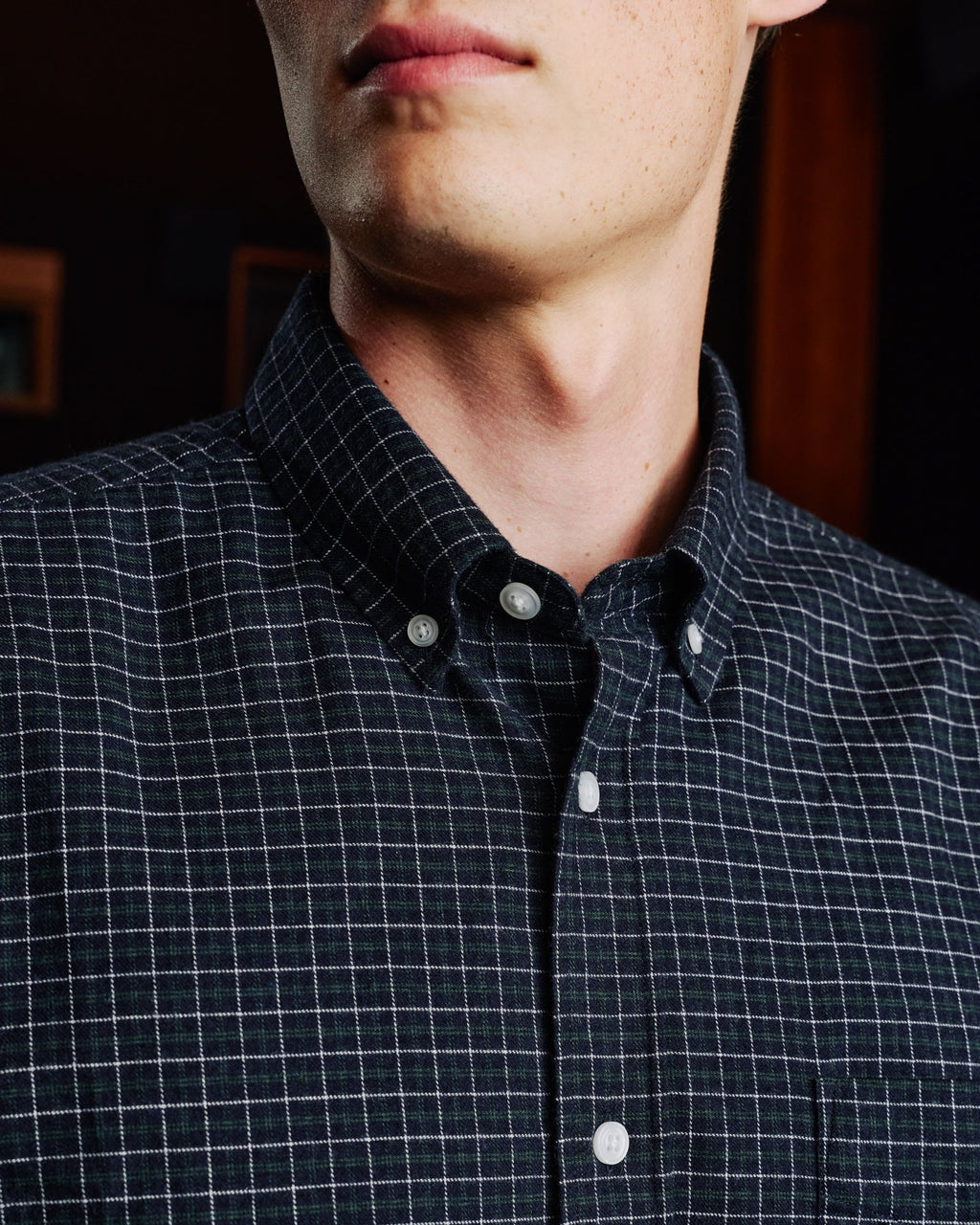 Chemise en flanelle de coton carreaux marine