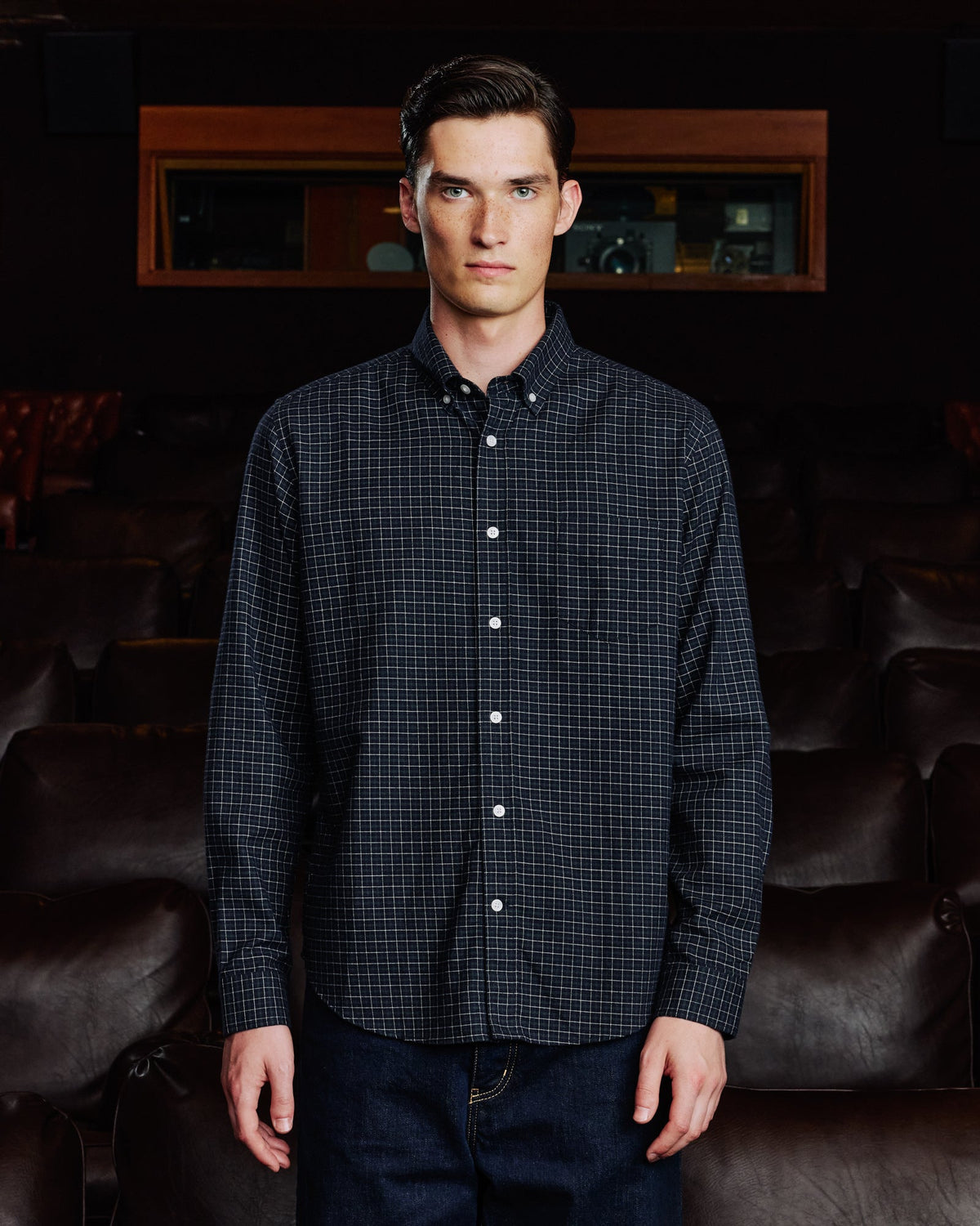 Chemise en flanelle de coton carreaux marine