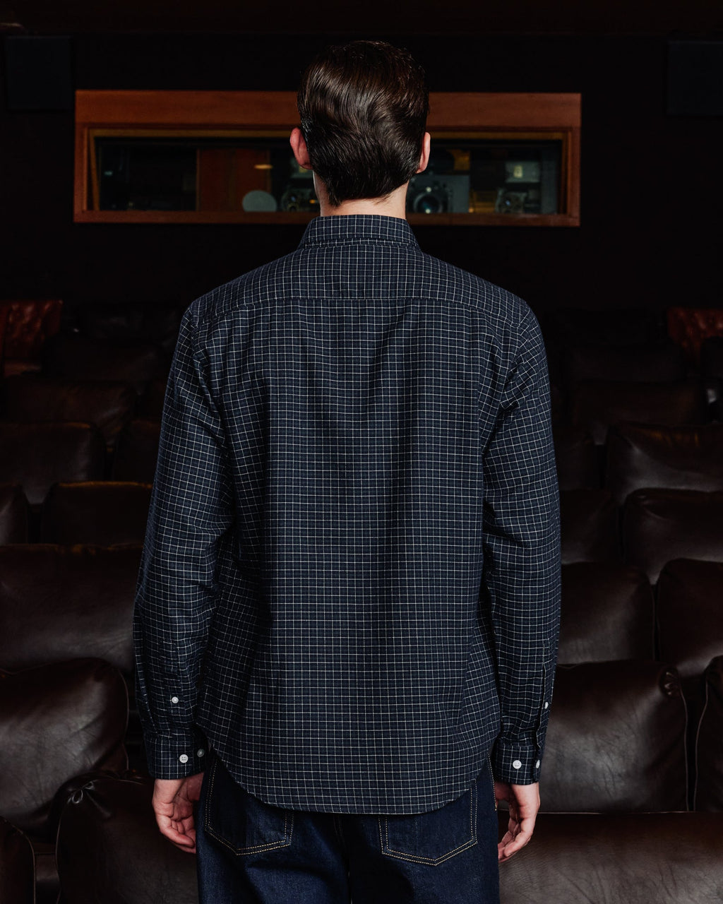 Chemise en flanelle de coton carreaux marine