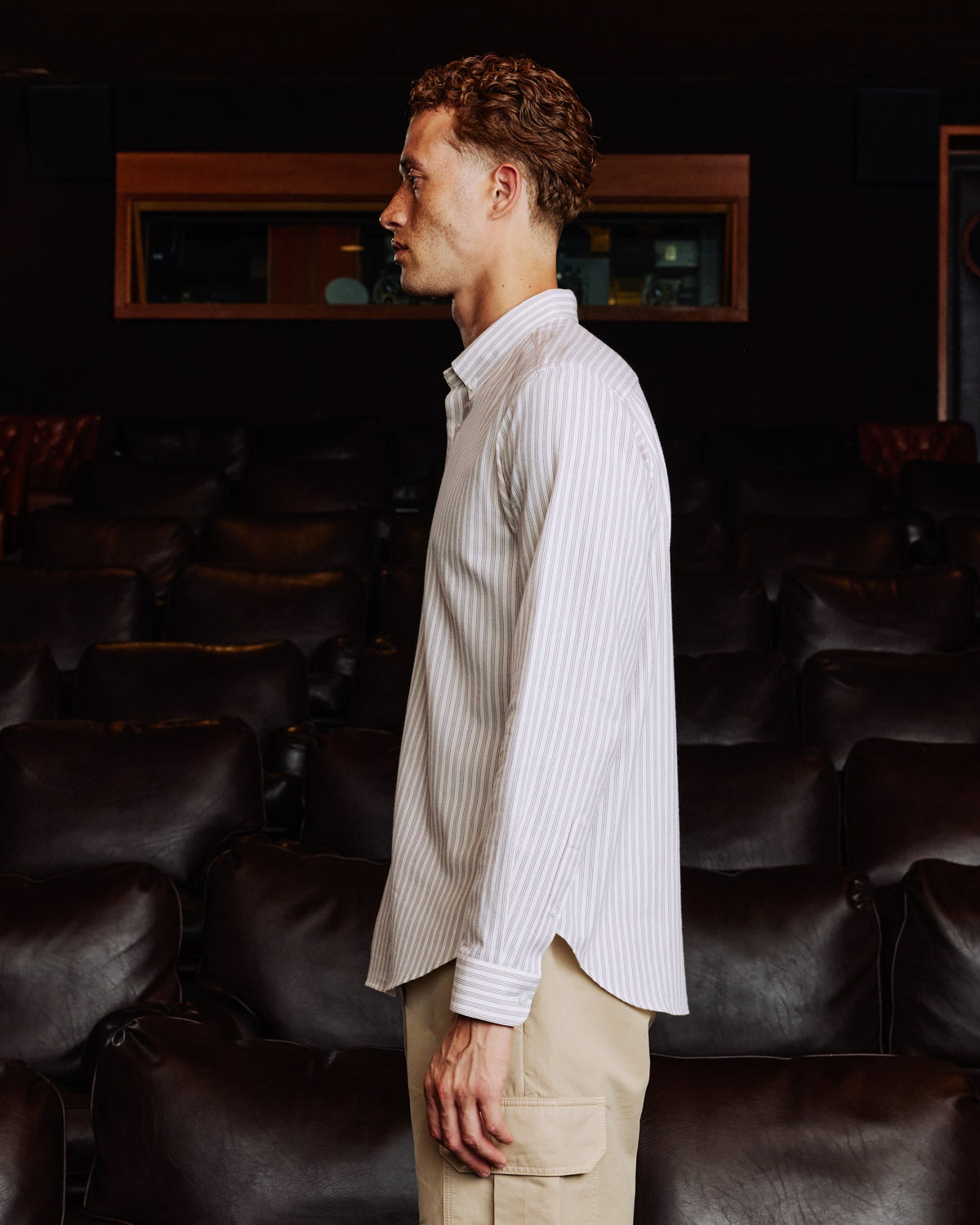 Chemise décontractée en coton rayé bordeaux