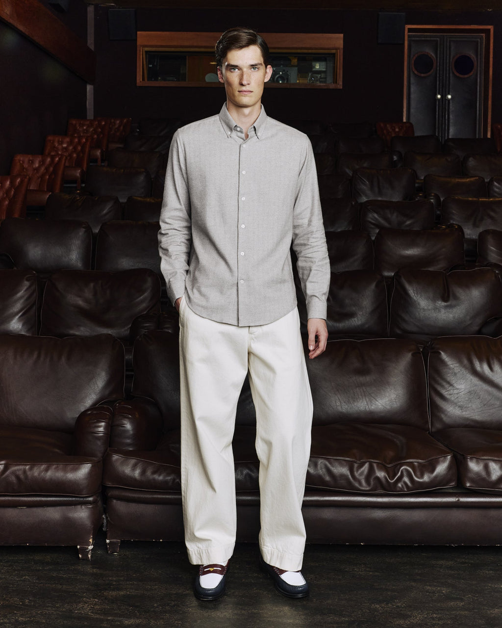 Chemise en flanelle de coton chevrons gris