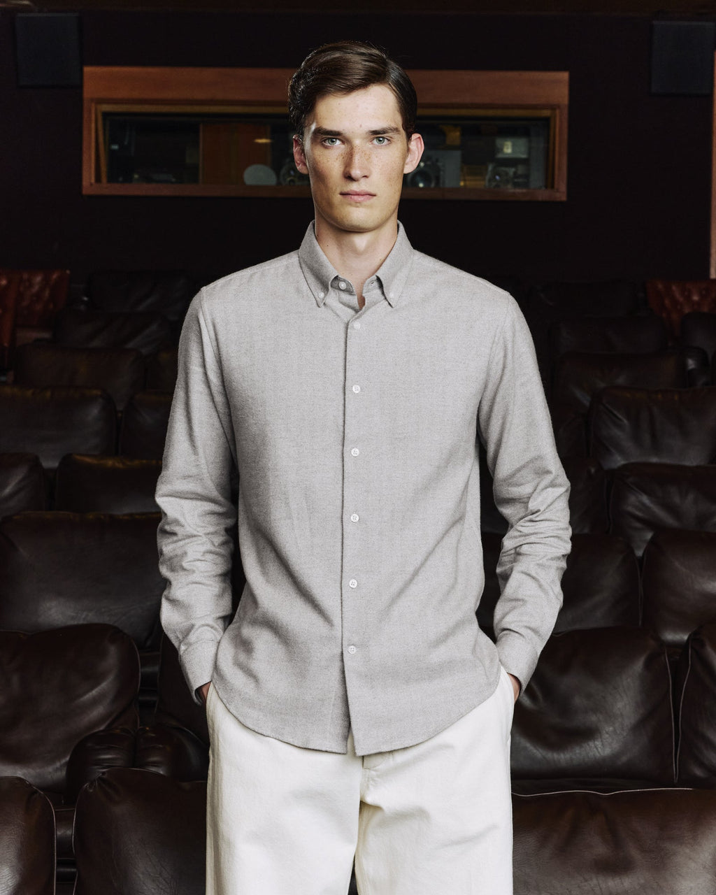 Chemise en flanelle de coton chevrons gris