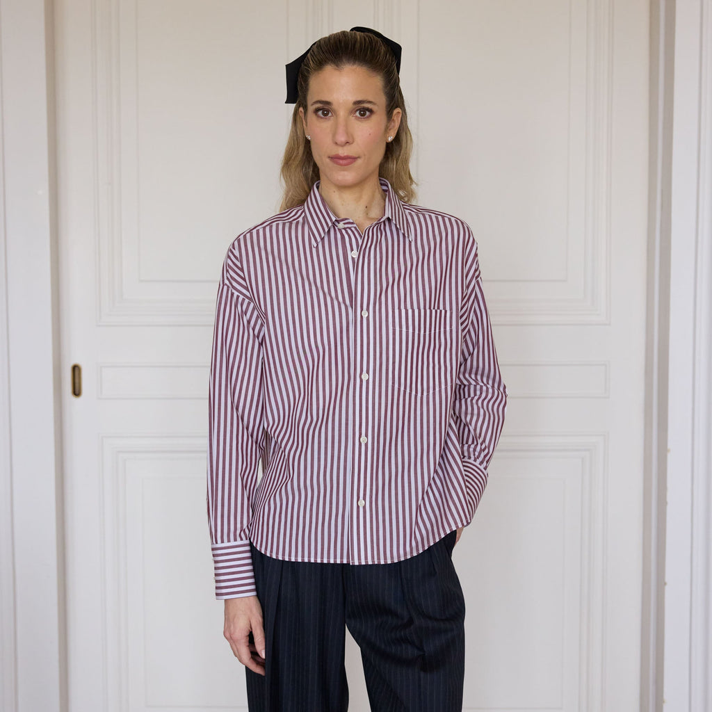 Chemise à rayures bordeaux en coton