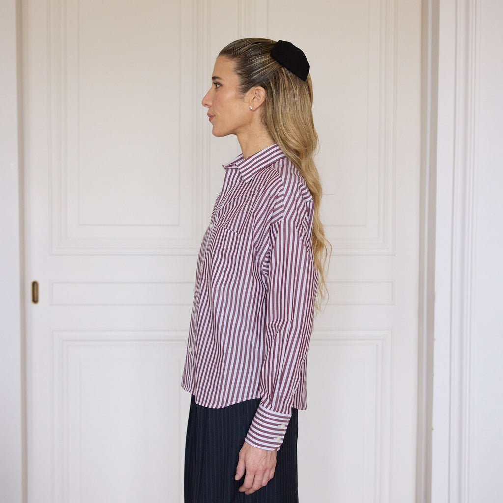 Chemise à rayures bordeaux en coton