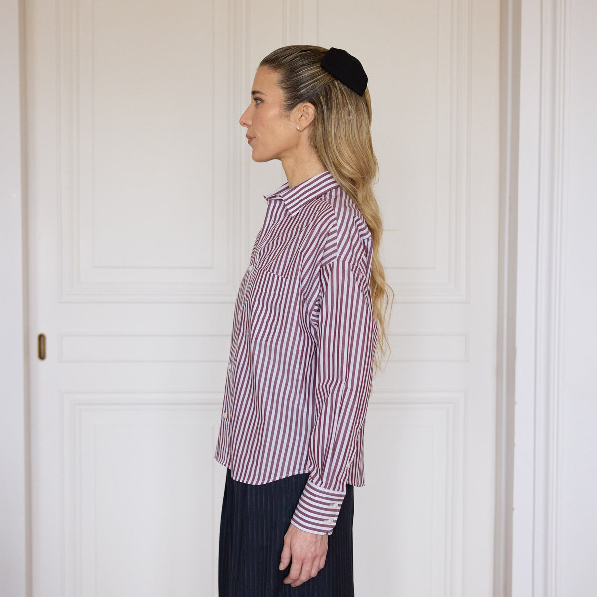 Chemise à rayures bordeaux en coton