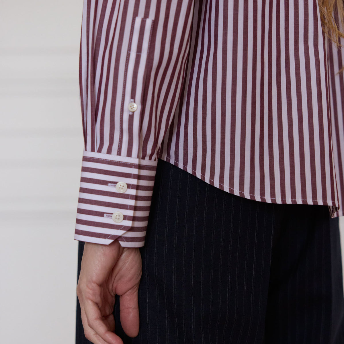 Chemise à rayures bordeaux en coton