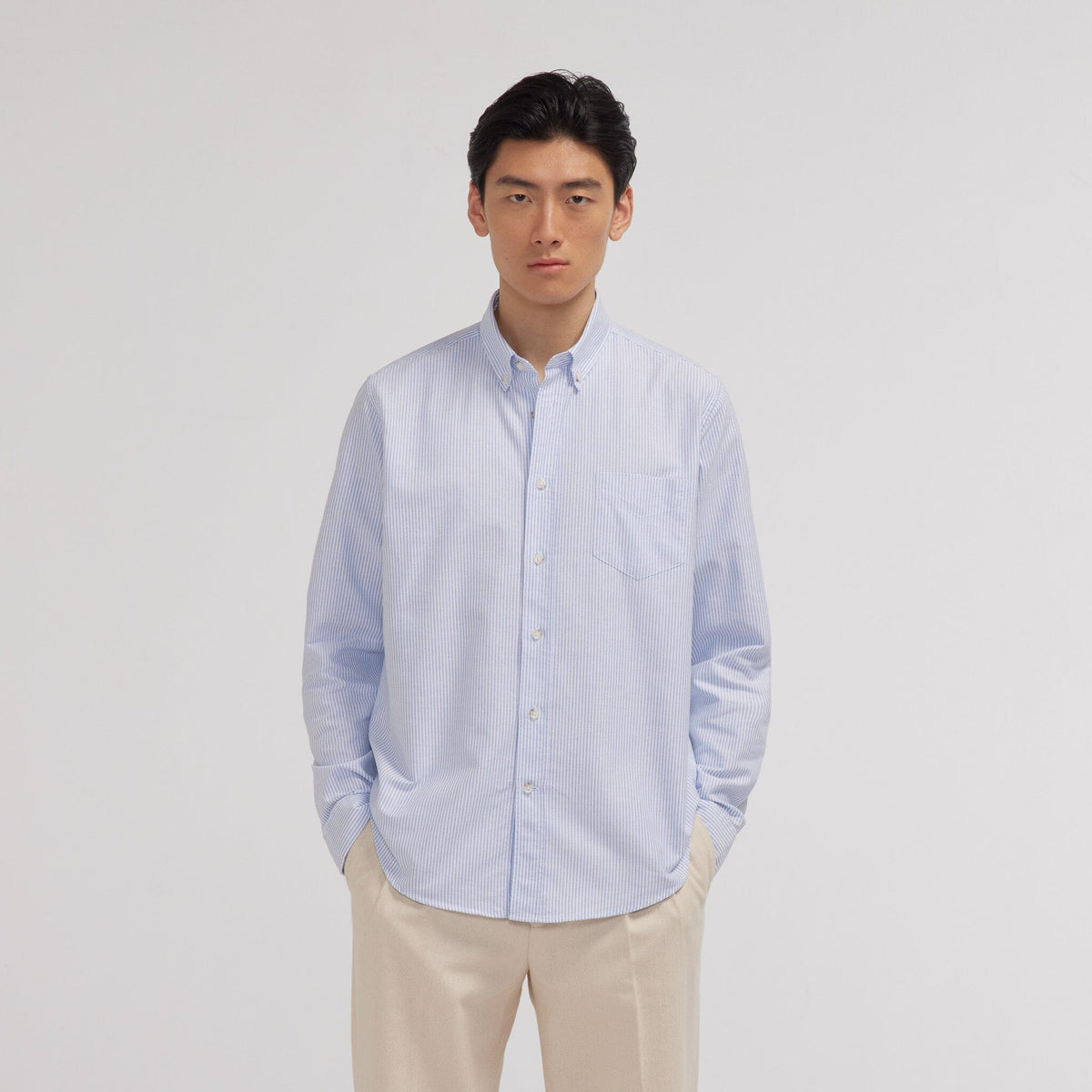 Chemise en oxford à rayures bleu ciel