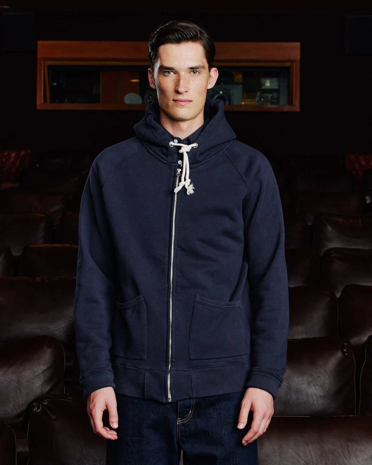 Sweat à capuche zippé marine