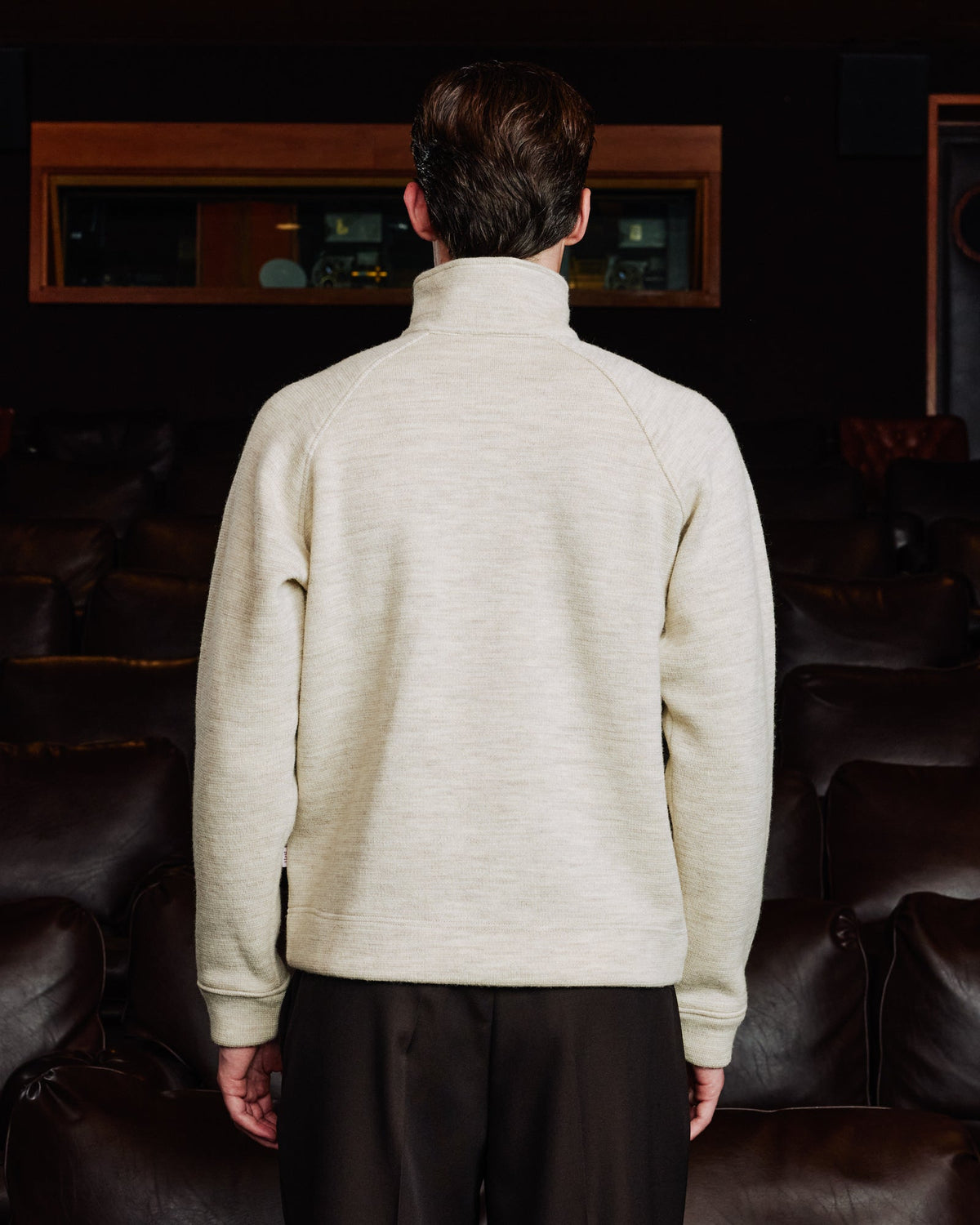 Sweat à col zippé en laine point milano écru