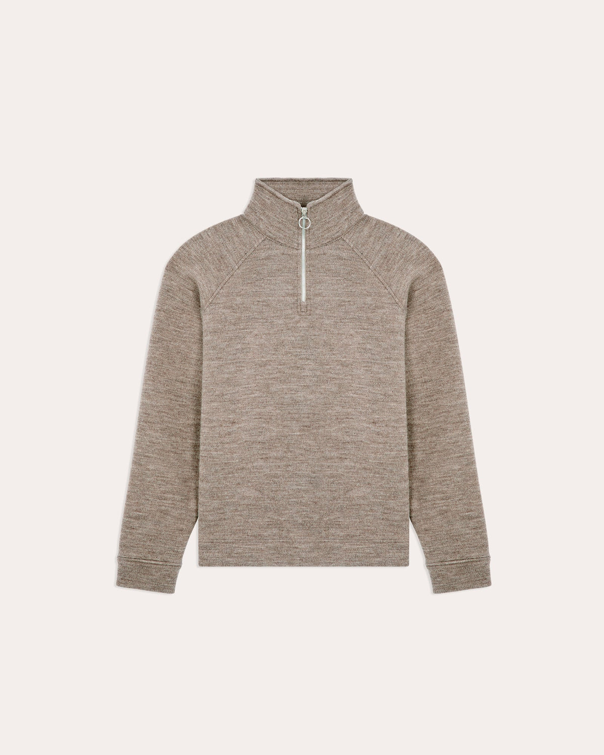 Sweat à col zippé en laine point milano marron