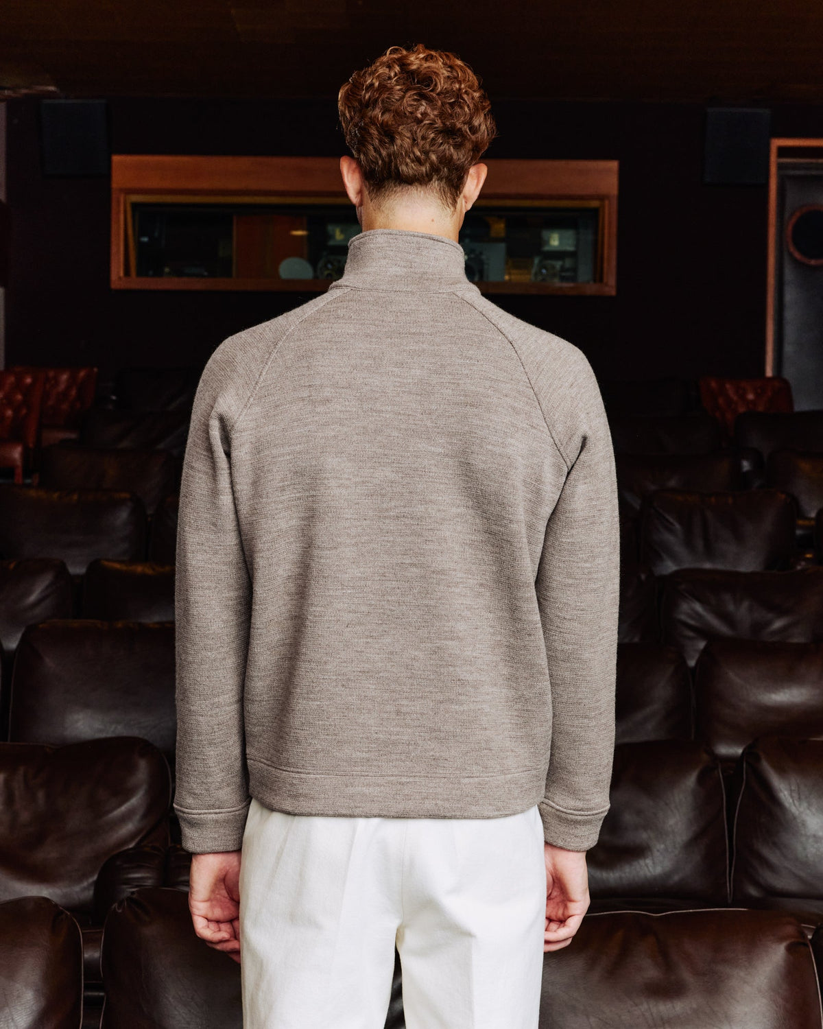 Sweat à col zippé en laine point milano marron