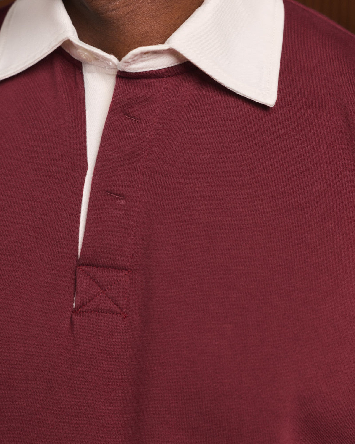 Polo rugby en coton, col twill blanc
