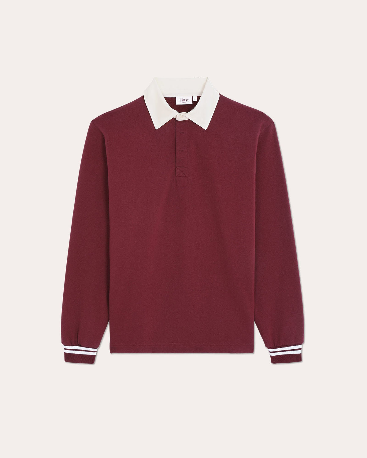 Polo rugby en coton, col twill blanc