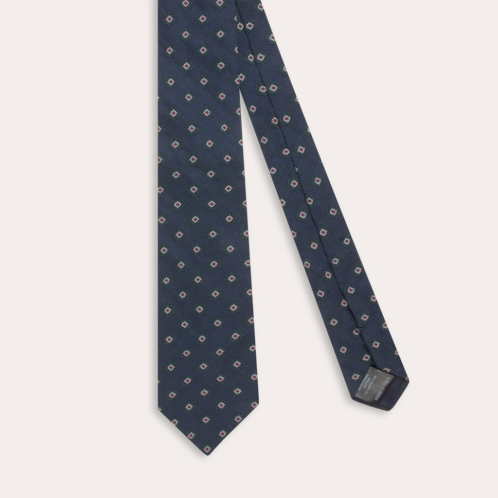 Cravate en coton soie marine à motifs