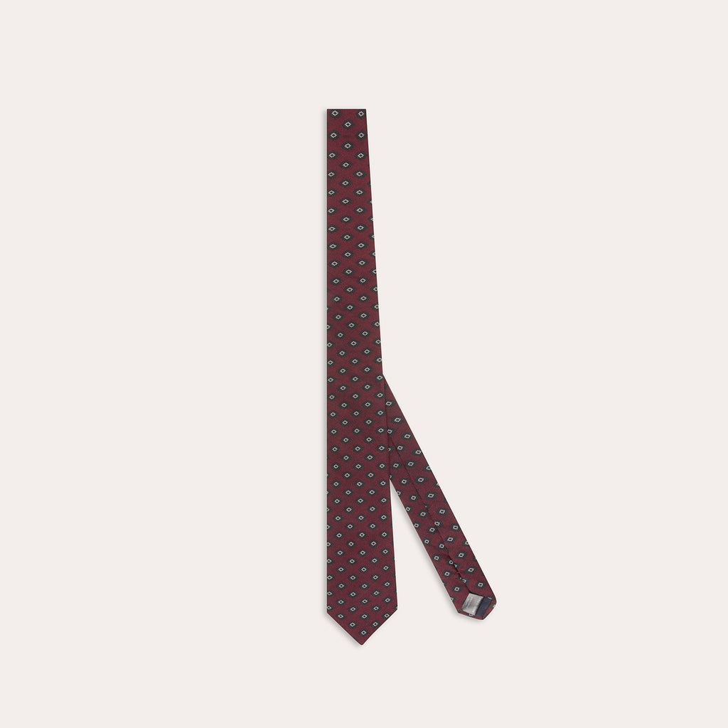 Cravate en coton et soie bordeaux à motifs