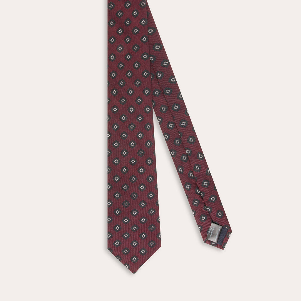 Cravate en coton et soie bordeaux à motifs