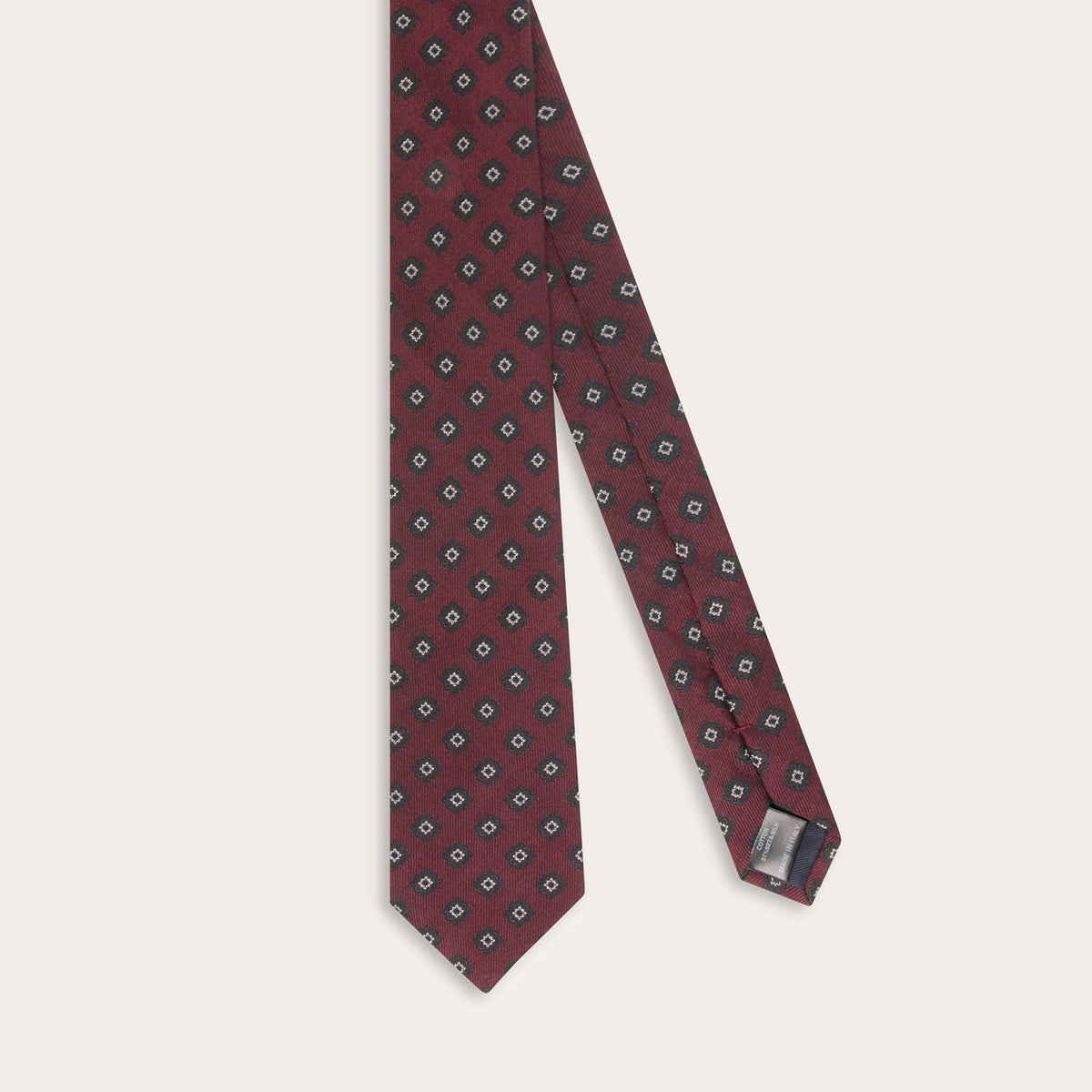 Cravate en coton et soie bordeaux à motifs
