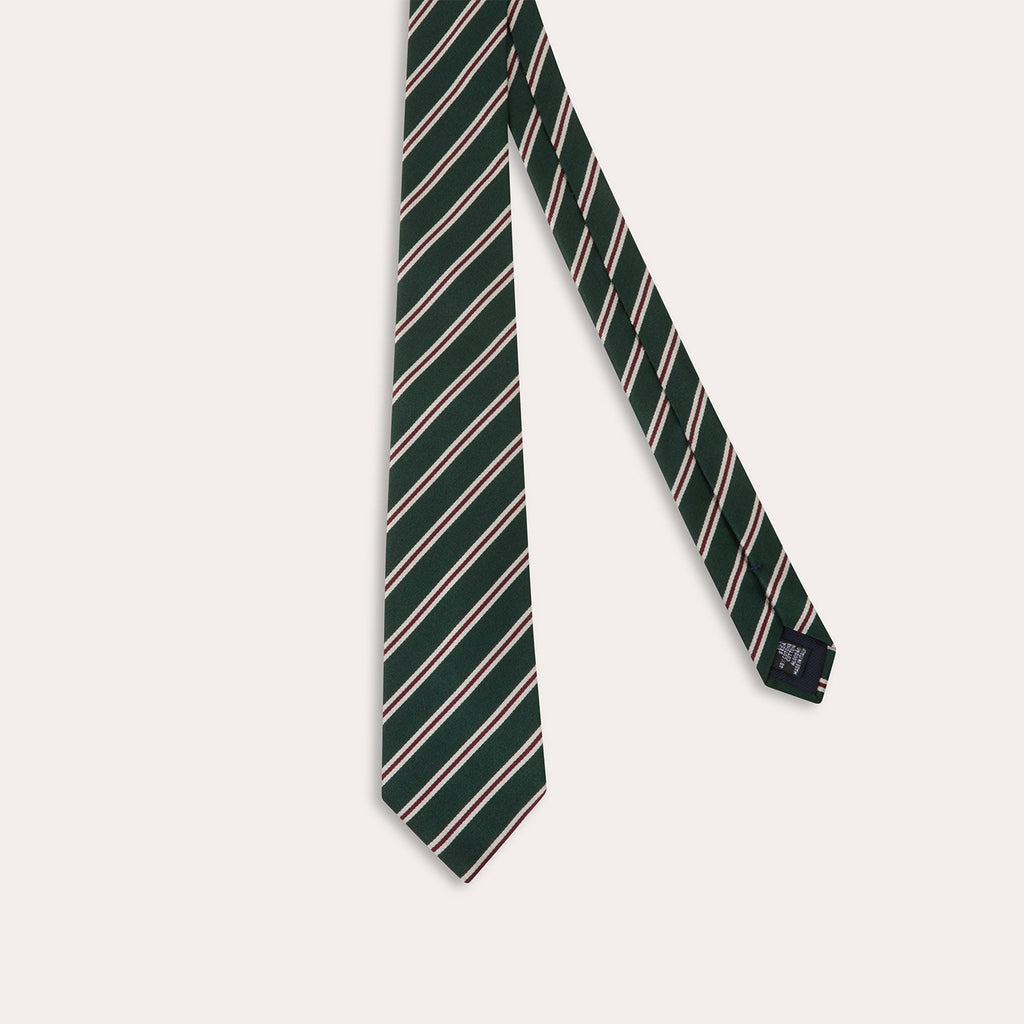 Cravate en soie coton vert rayure bordeaux