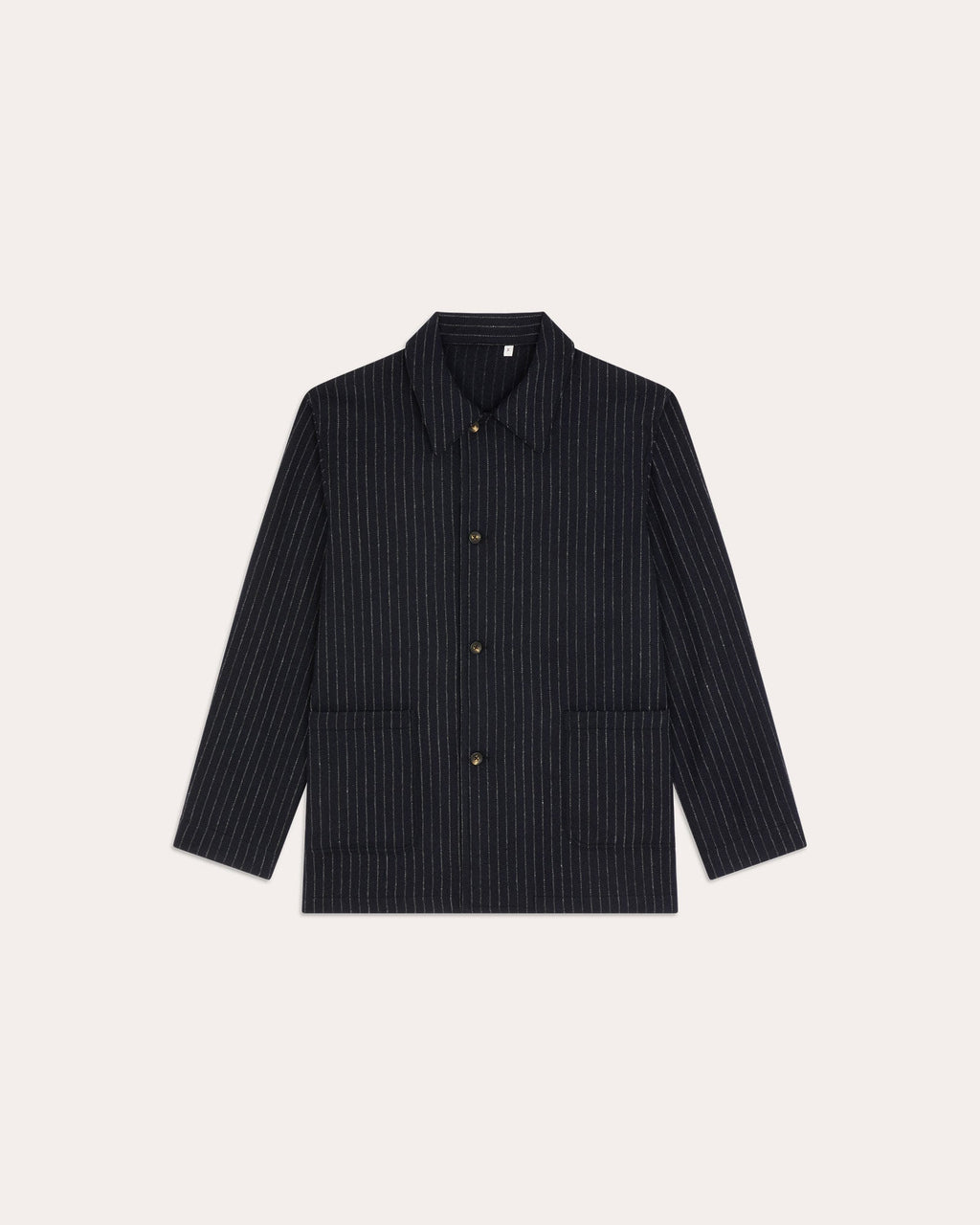 Veste de travail en laine vierge bleu marine à rayures craie