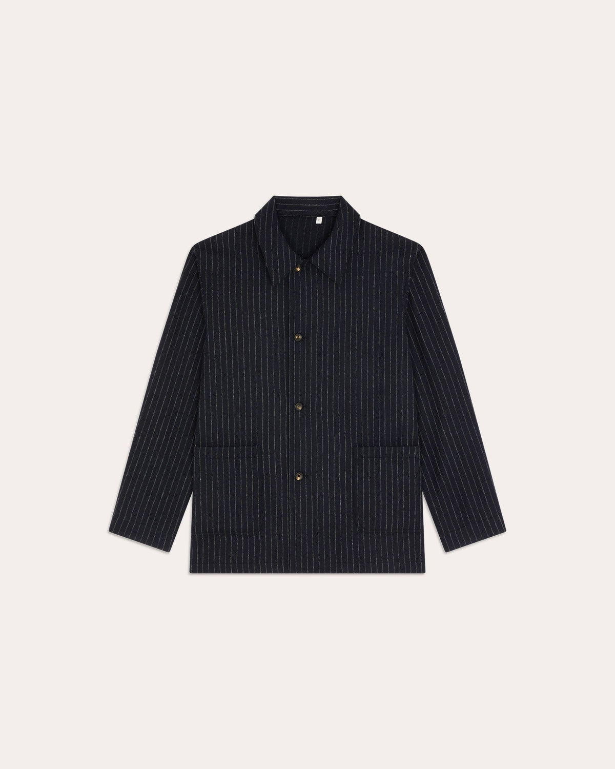 Veste de travail en laine vierge bleu marine à rayures craie