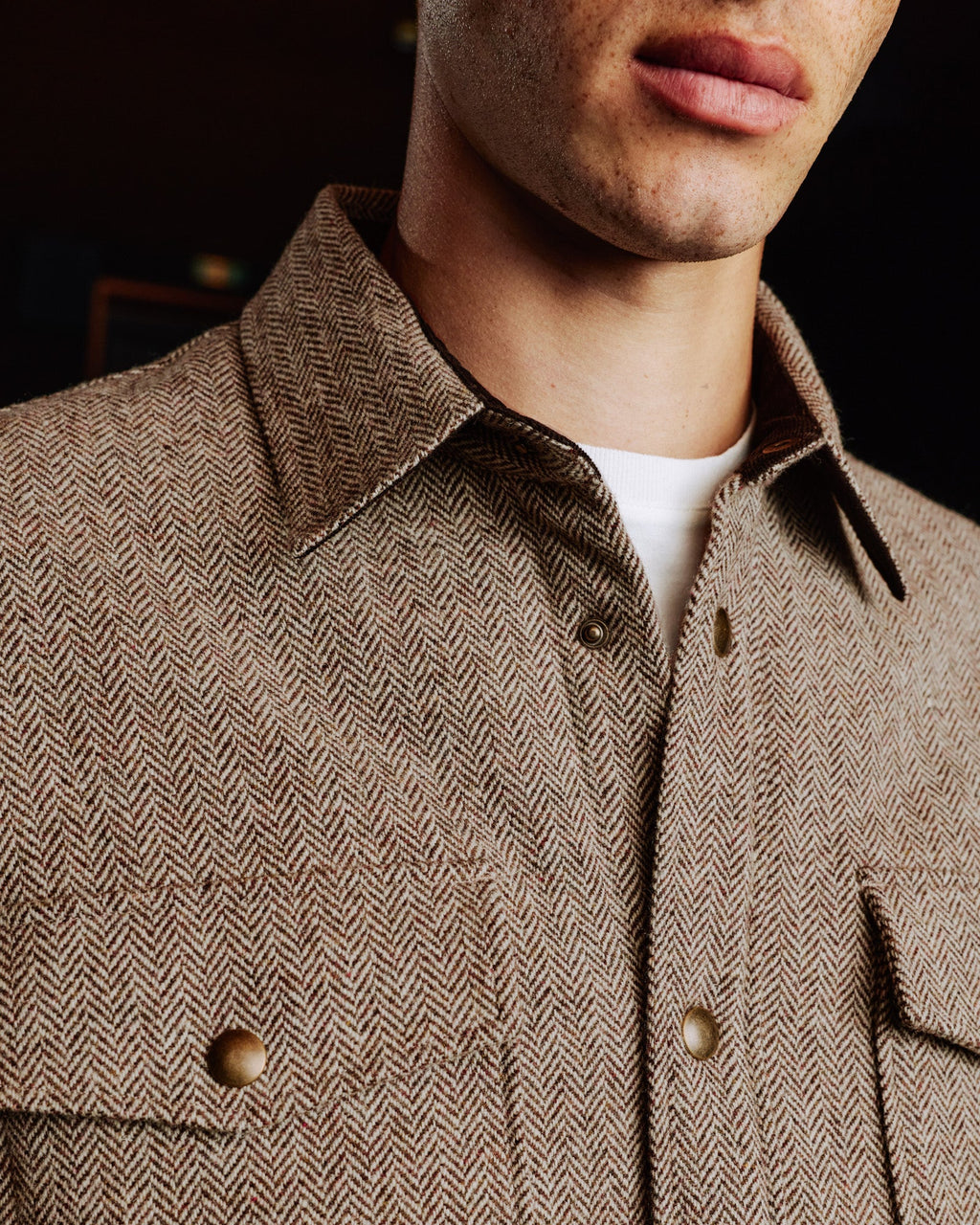 Veste de travail en laine chevrons matelassée marron