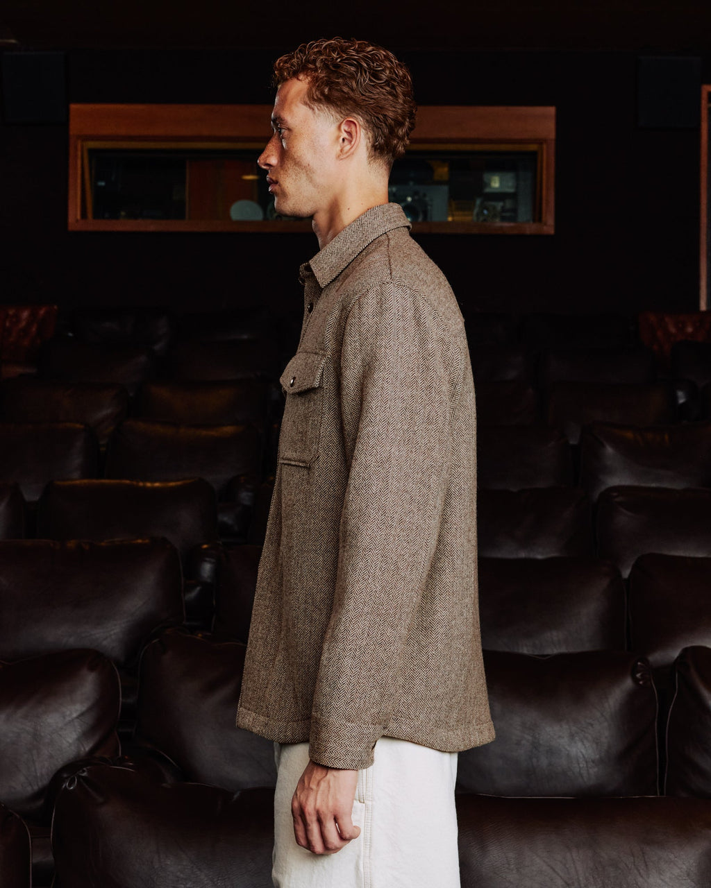 Veste de travail en laine chevrons matelassée marron