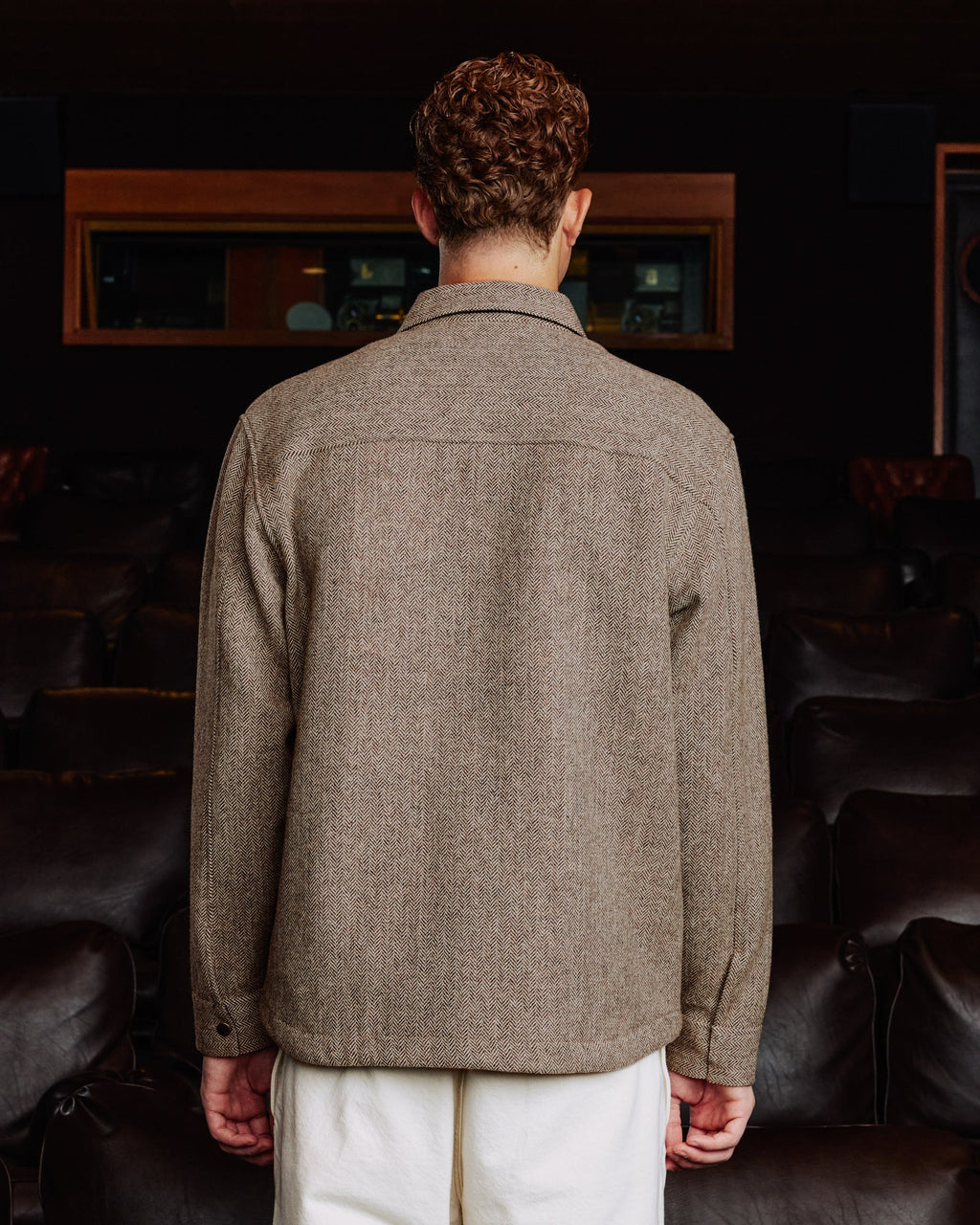 Veste de travail en laine chevrons matelassée marron