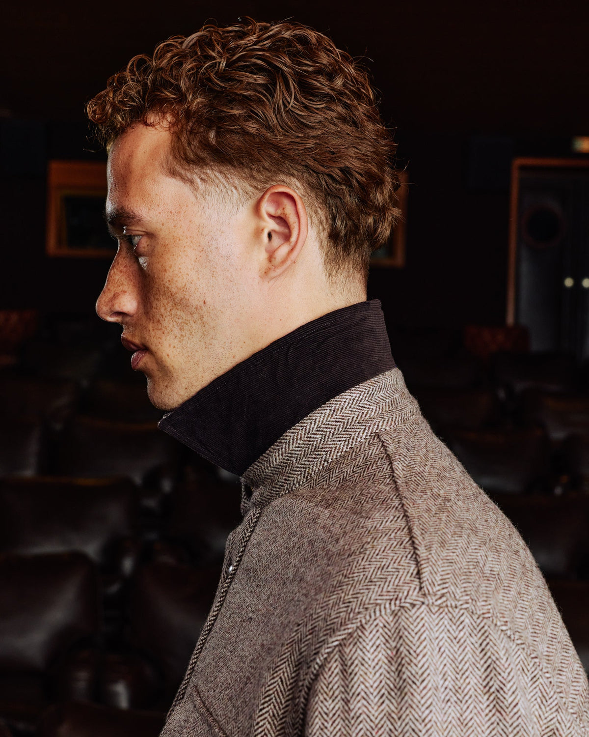 Veste de travail en laine chevrons matelassée marron