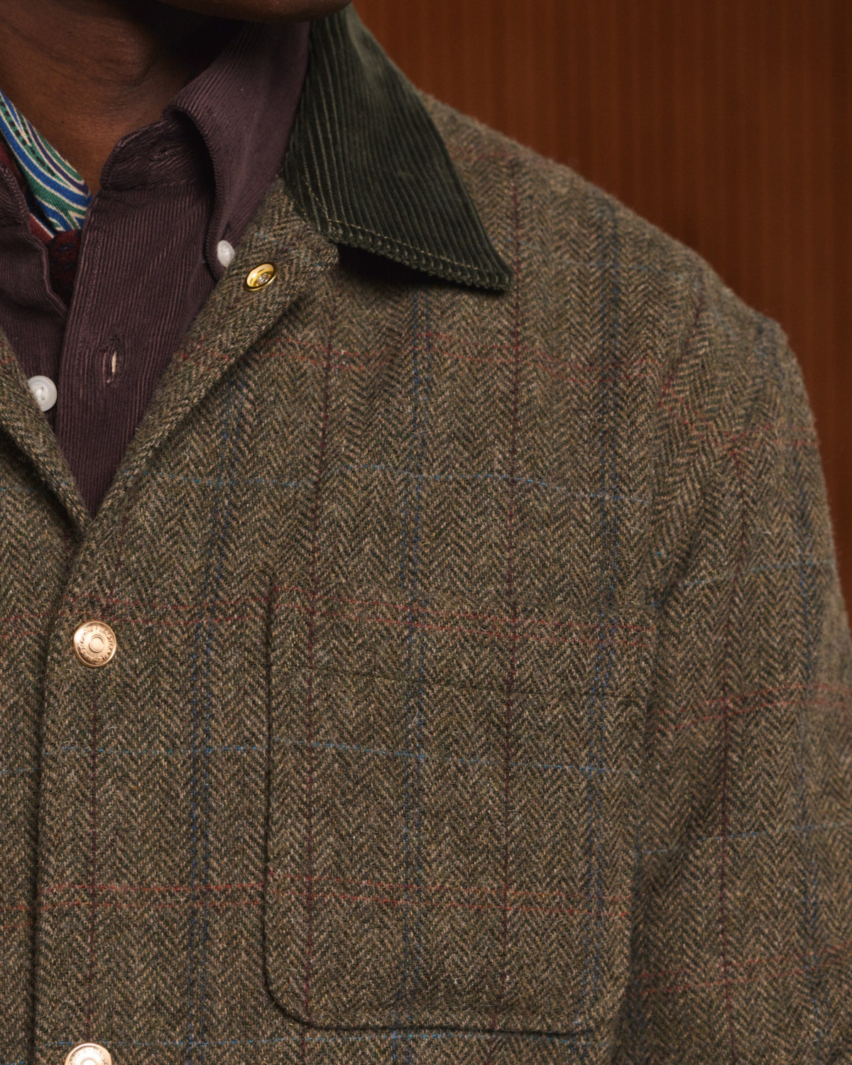 Veste en tweed de laine verte à chevrons