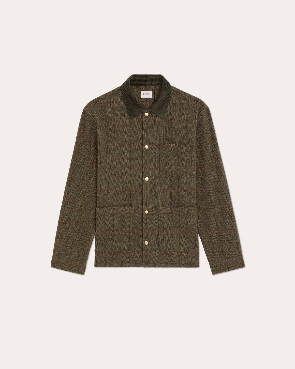 Veste en tweed de laine verte à chevrons