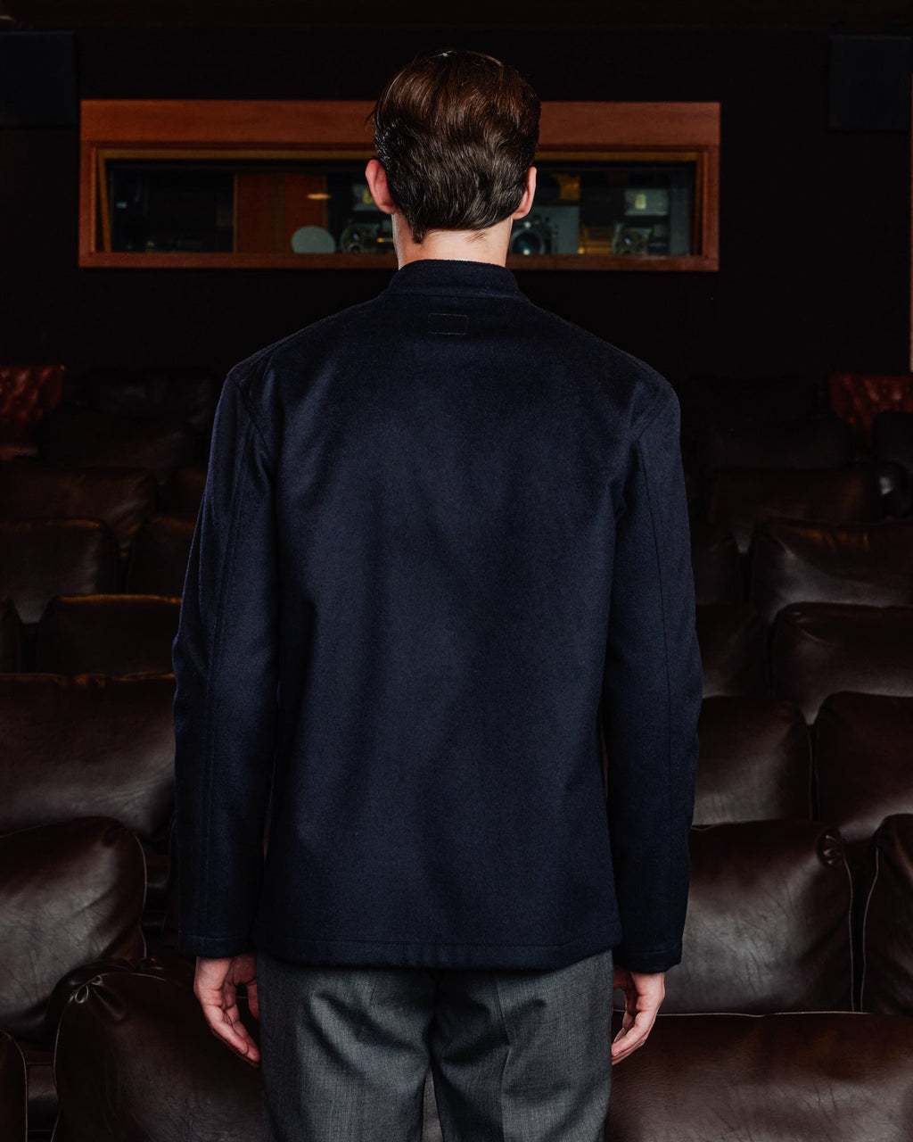 Veste de travail col officier en laine Loden marine