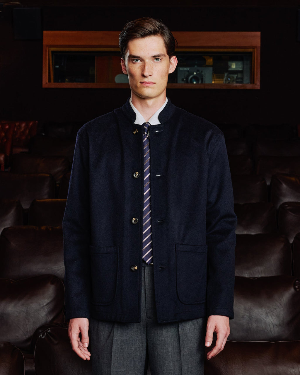Veste de travail col officier en laine Loden marine