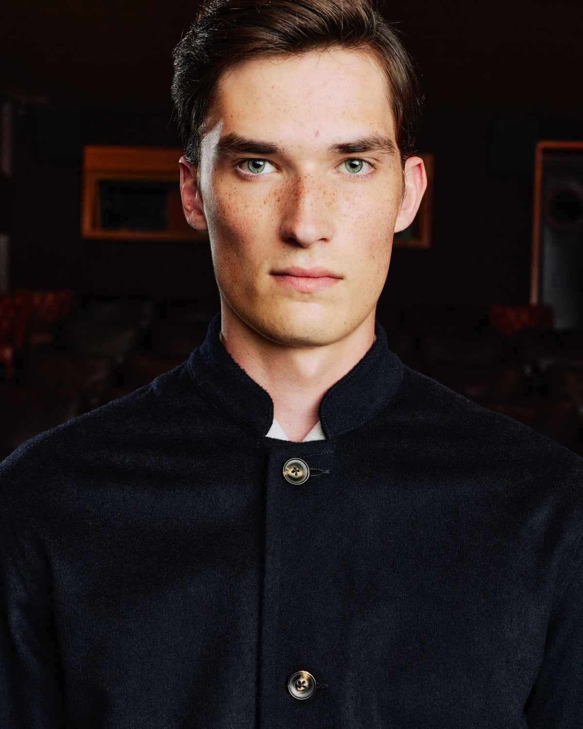 Veste de travail col officier en laine Loden marine