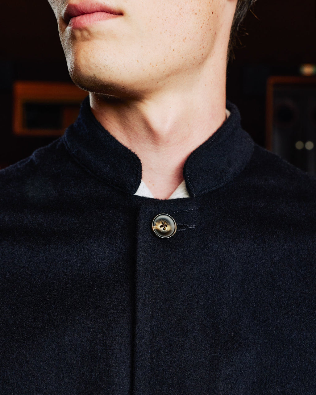 Veste de travail col officier en laine Loden marine