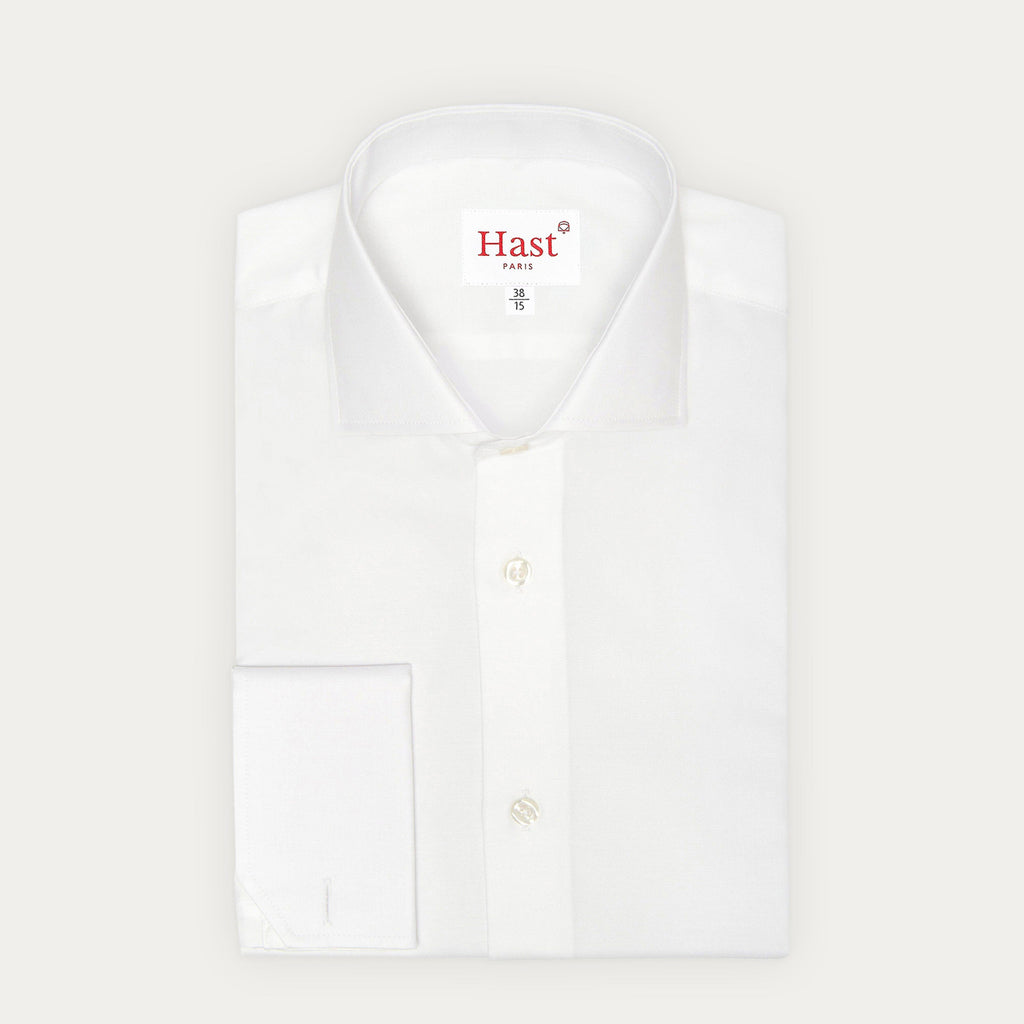Chemise en oxford double retors blanche à poignets mousquetaires