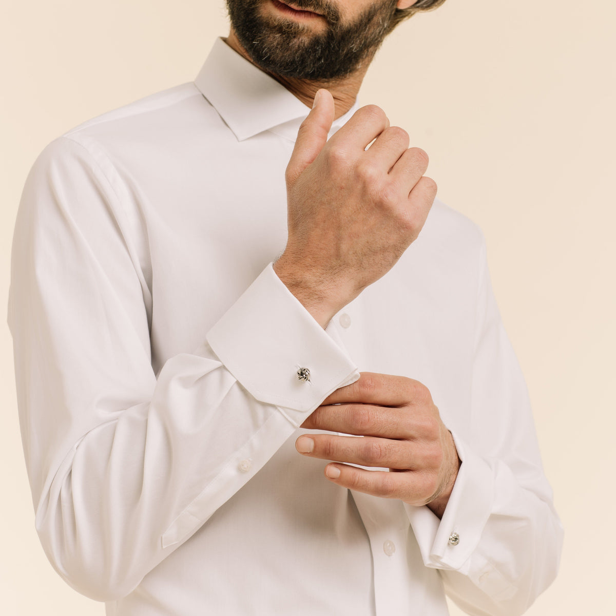 Chemise en oxford double retors blanche à poignets mousquetaires